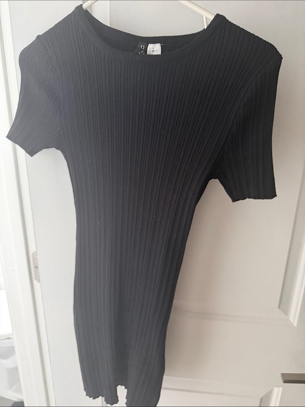 Divided Black Ribbed Mini Dress
